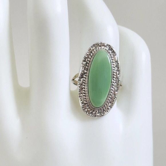 Vintage 925 Sterling Silver Large Green Turquoise Southwest Statement Ring SZ 8 - Picture 10 of 12
